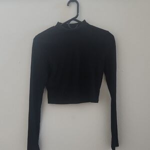 SHEIN Black Long Sleeve Bodycon Turtleneck Cropped Top